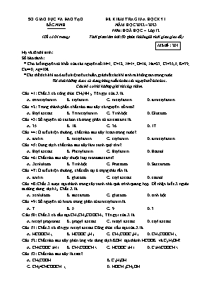 Đề kiểm tra giữa học kì 1 Hóa học Lớp 12 - Mã đề 201 - Năm học 2022-2023 - Sở GD&ĐT Bắc Ninh (Có đáp án)